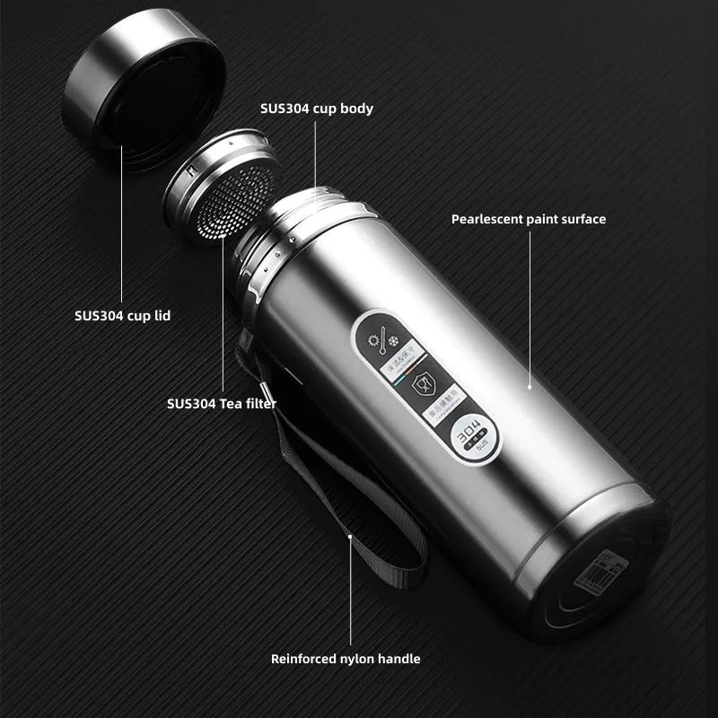 Stainless Steel Thermos 800ml-1L Portable Vacuum Flask With LED Temperature Display | Lersk