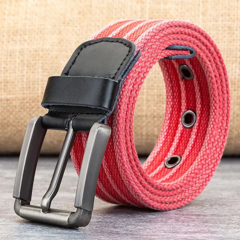 Cinturón de lona para hombre para uso casual diario con banda ajustable a rayas y estilo clásico | Lersk