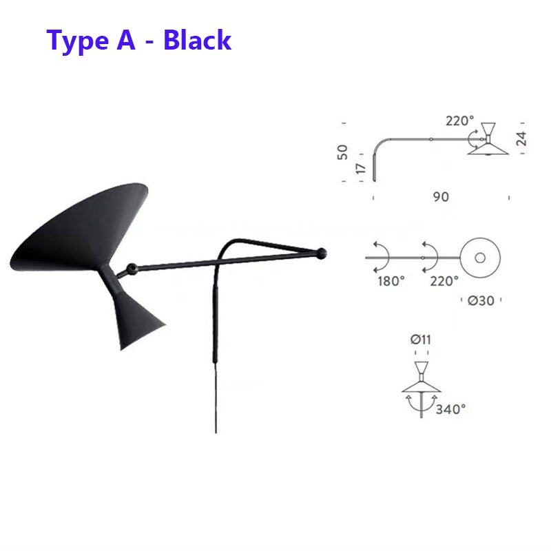 Lampada da parete NovaSwing con braccio oscillante e spina per decorazione camera da letto | Lersk