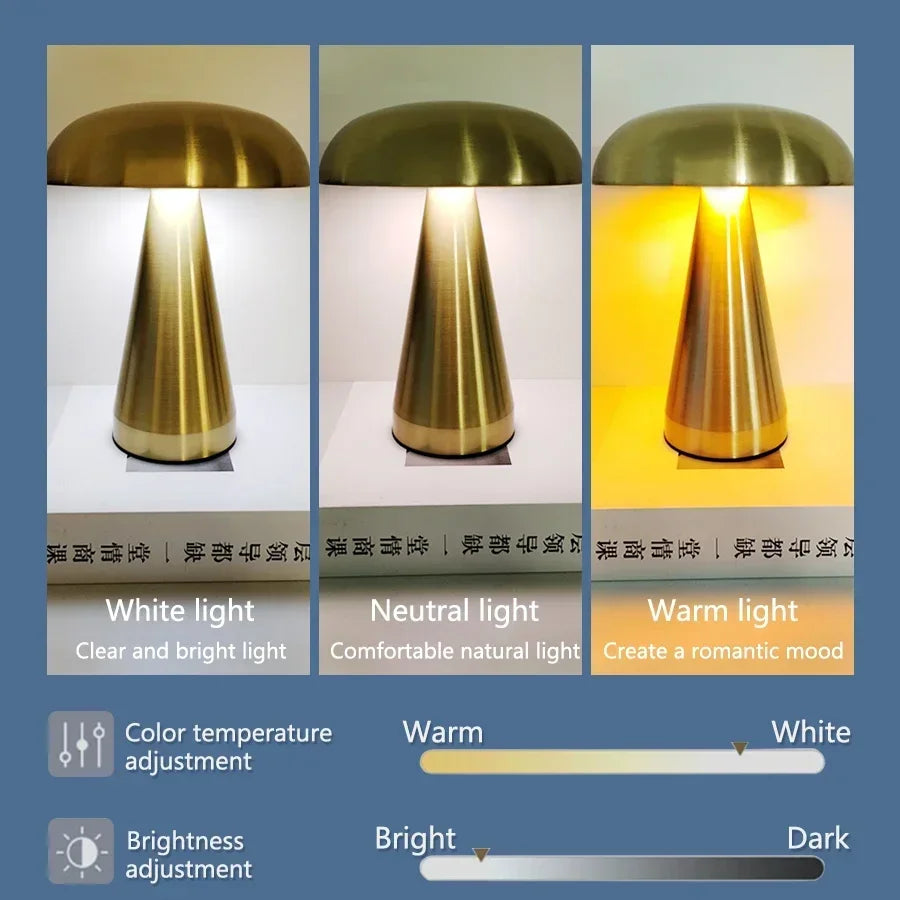 Mushroom LED Desk Lamp Rechargeable With Touch Sensor Home | Lersk