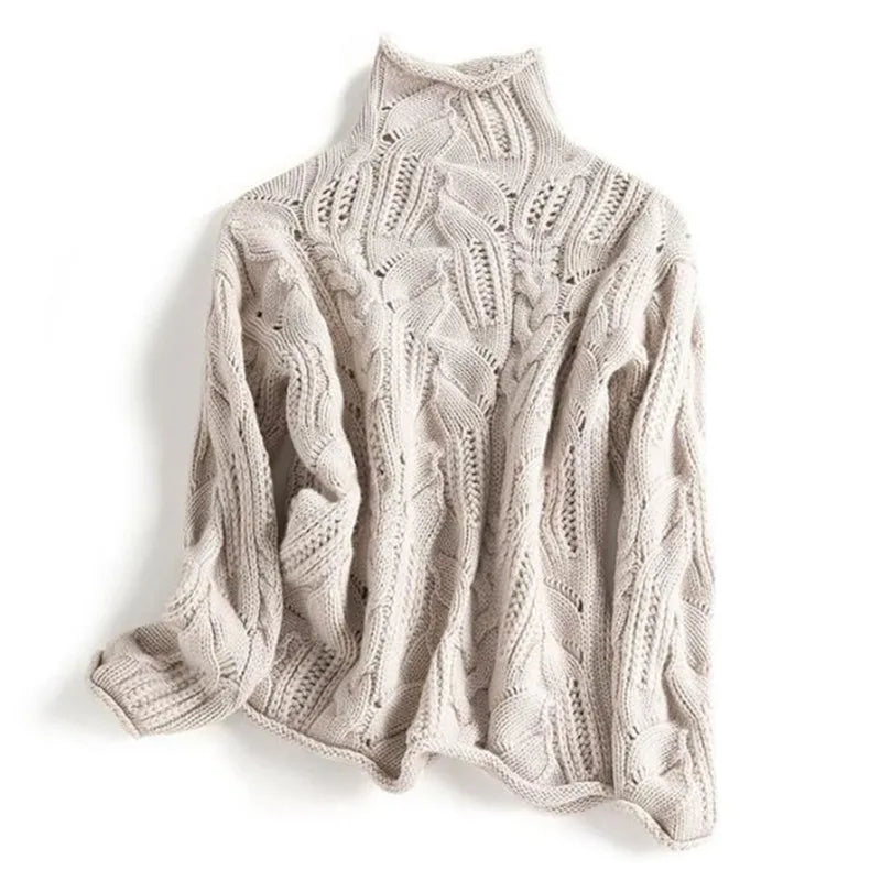كنزة لومة ويف ذات ياقة عالية مريحة من قماش محاك ناعم للراحة اليومية | ليرسك