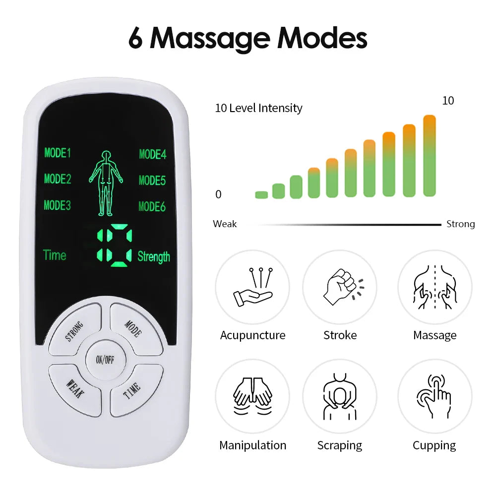 Estimulador Muscular TENS com 6 Modos e 10 Níveis de Intensidade para Massagem Corporal e Relaxamento Muscular | Lersk