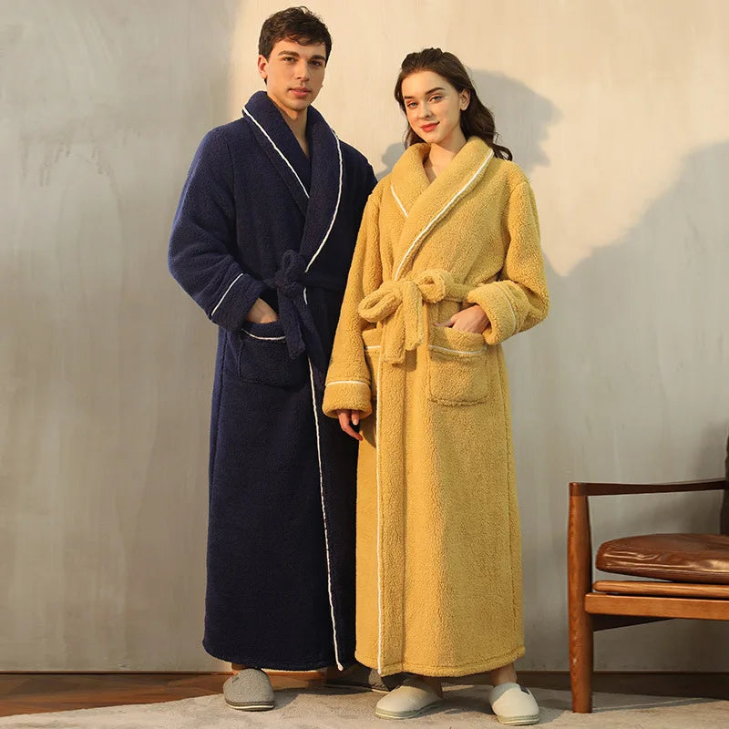CozyFlannel zimní župan s páskem a klopovým límcem | Lersk
