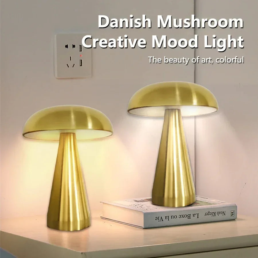 Mushroom LED Desk Lamp Rechargeable With Touch Sensor Home | Lersk