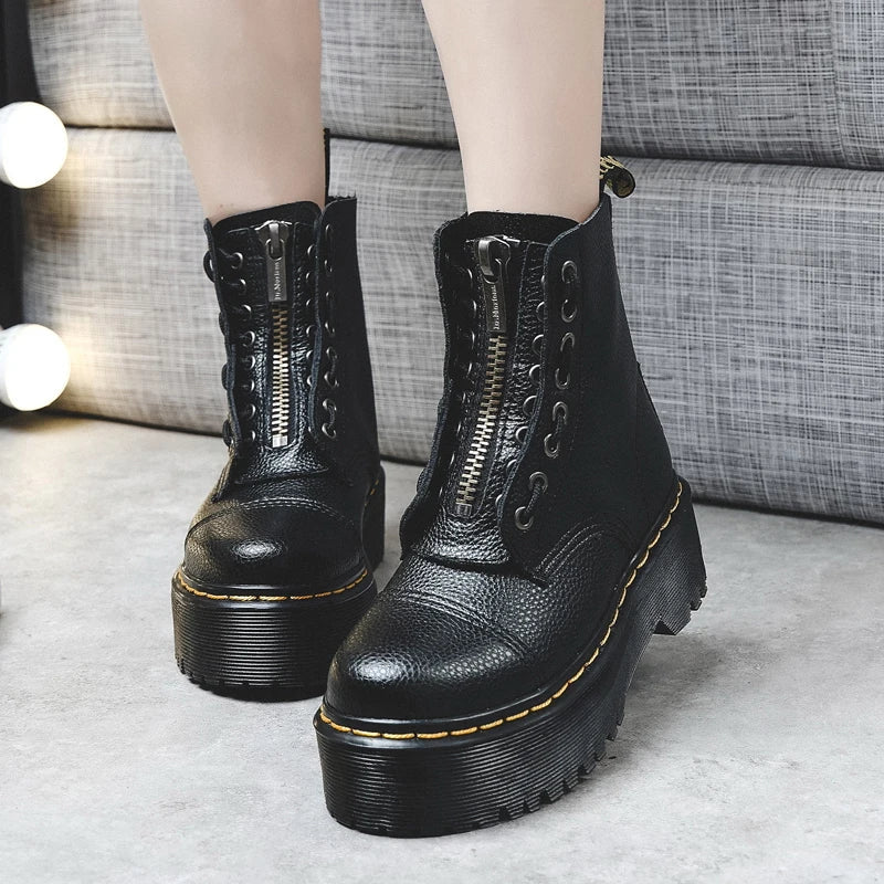 Vexora Genuine Leather Platform Boots With Front Zip For Bold Streetwear | Lersk