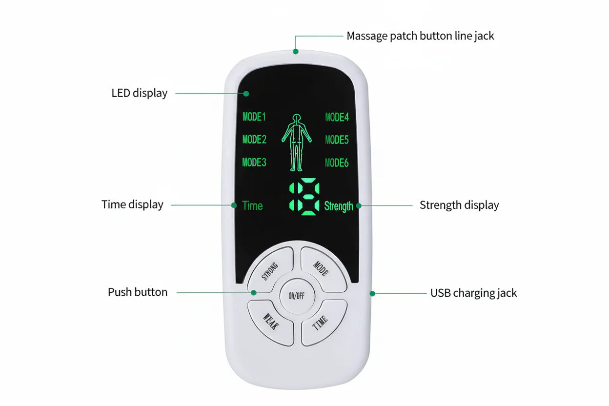 Estimulador Muscular TENS com 6 Modos e 10 Níveis de Intensidade para Massagem Corporal e Relaxamento Muscular | Lersk