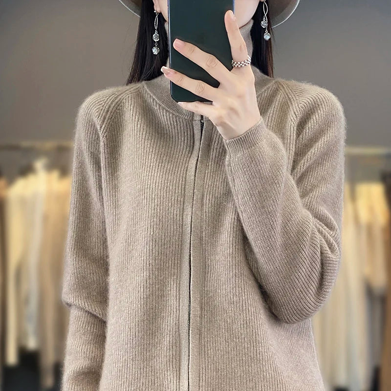 Lyra 100% Cashmere Zip Cardigan | Loose Korean Knit | Lersk