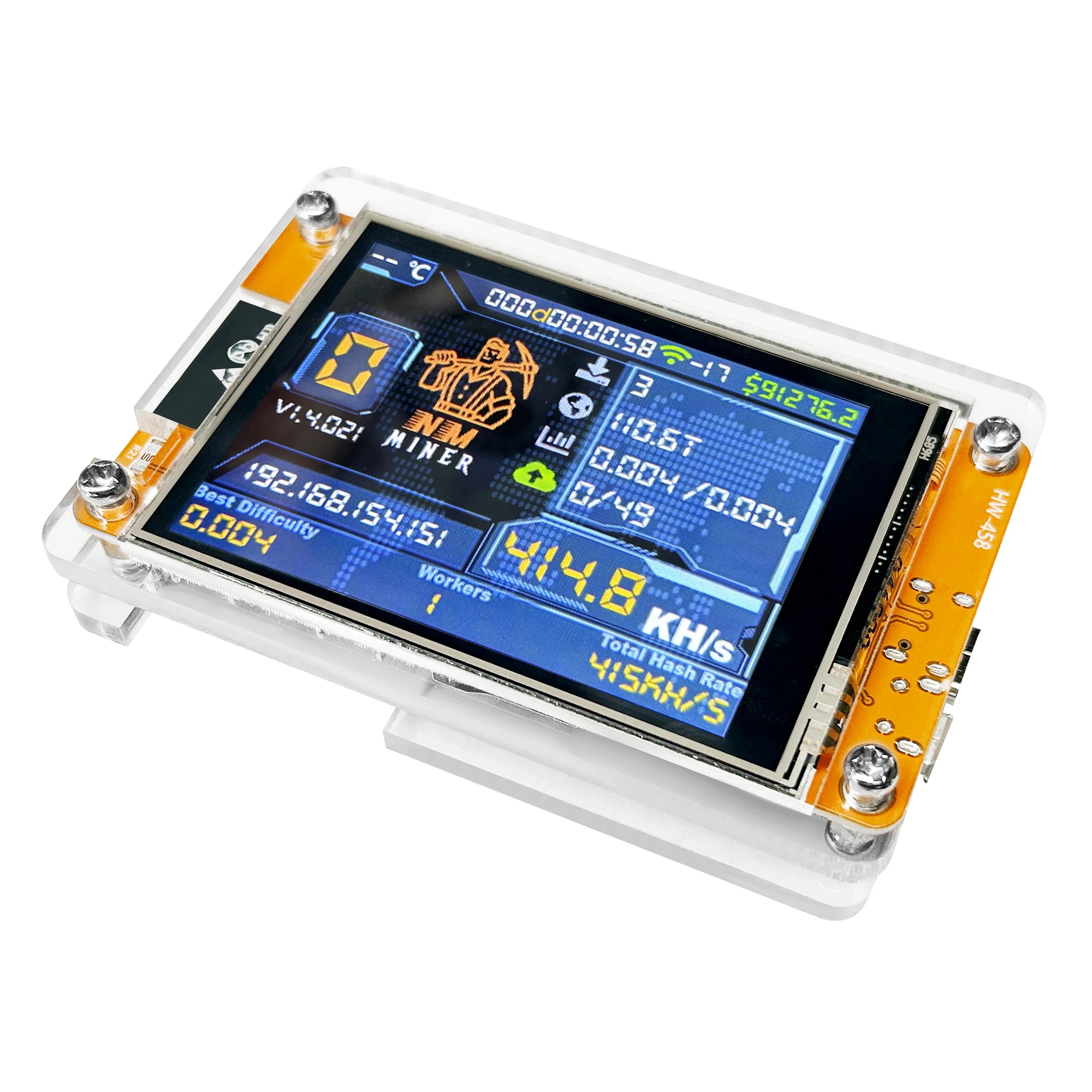 ESP32 Bitcoin Solo Lotteri Miner med 2,8 tommer touchskærm og 1000KH/s hashrate WiFi selvstændig | Lersk
