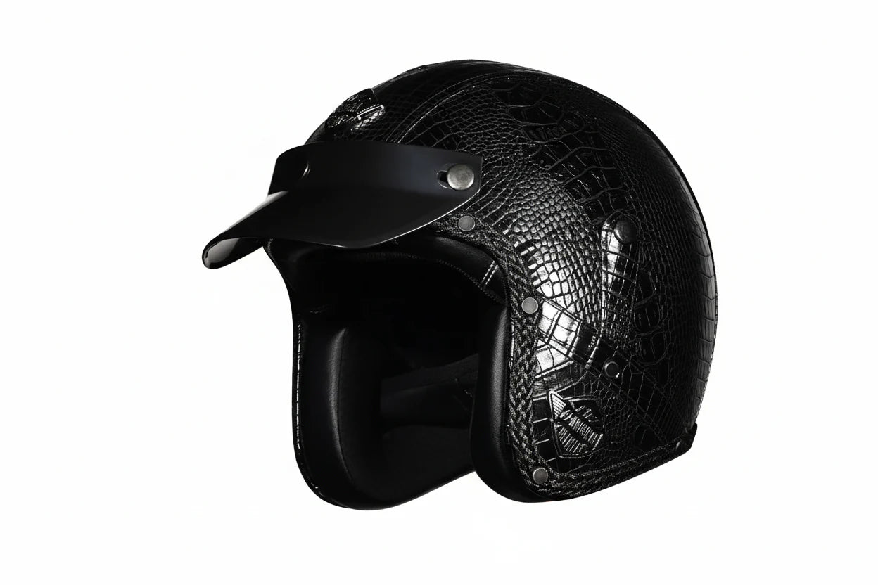 Retro 3/4 åbent motorcykelhjelm – PU-læder & DOT-certificeret | Lersk