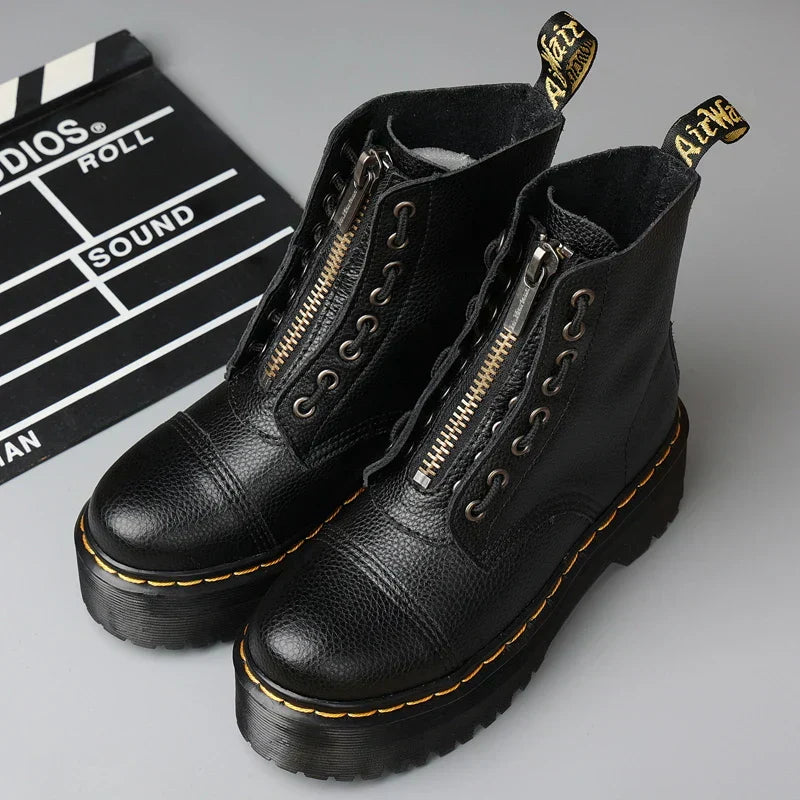 Vexora Genuine Leather Platform Boots With Front Zip For Bold Streetwear | Lersk
