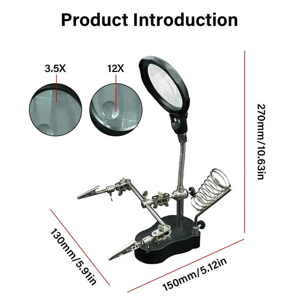 Third Hand Soldering Station with LED Magnifier and Adjustable Clips | Lersk