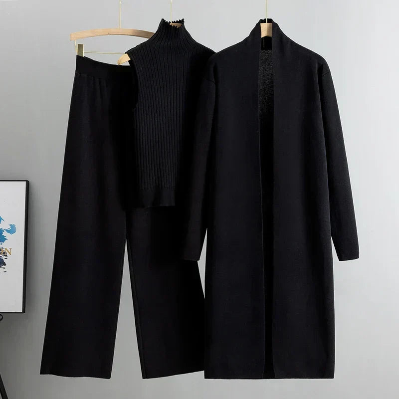 AstraNest Women's 3 Piece Lounge Set Cardigan Sleeveless Top And Wide Leg Pants