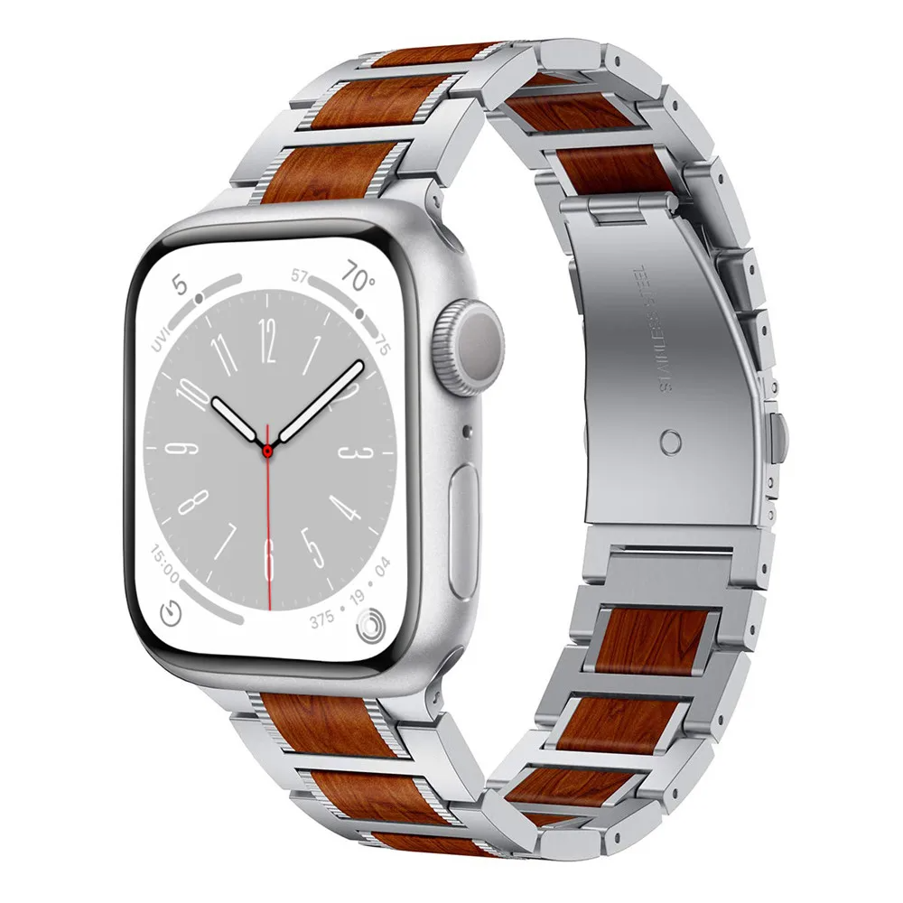 Marisol | Pulseira de Sândalo Vermelho Natural e Metal para Apple Watch | Lersk