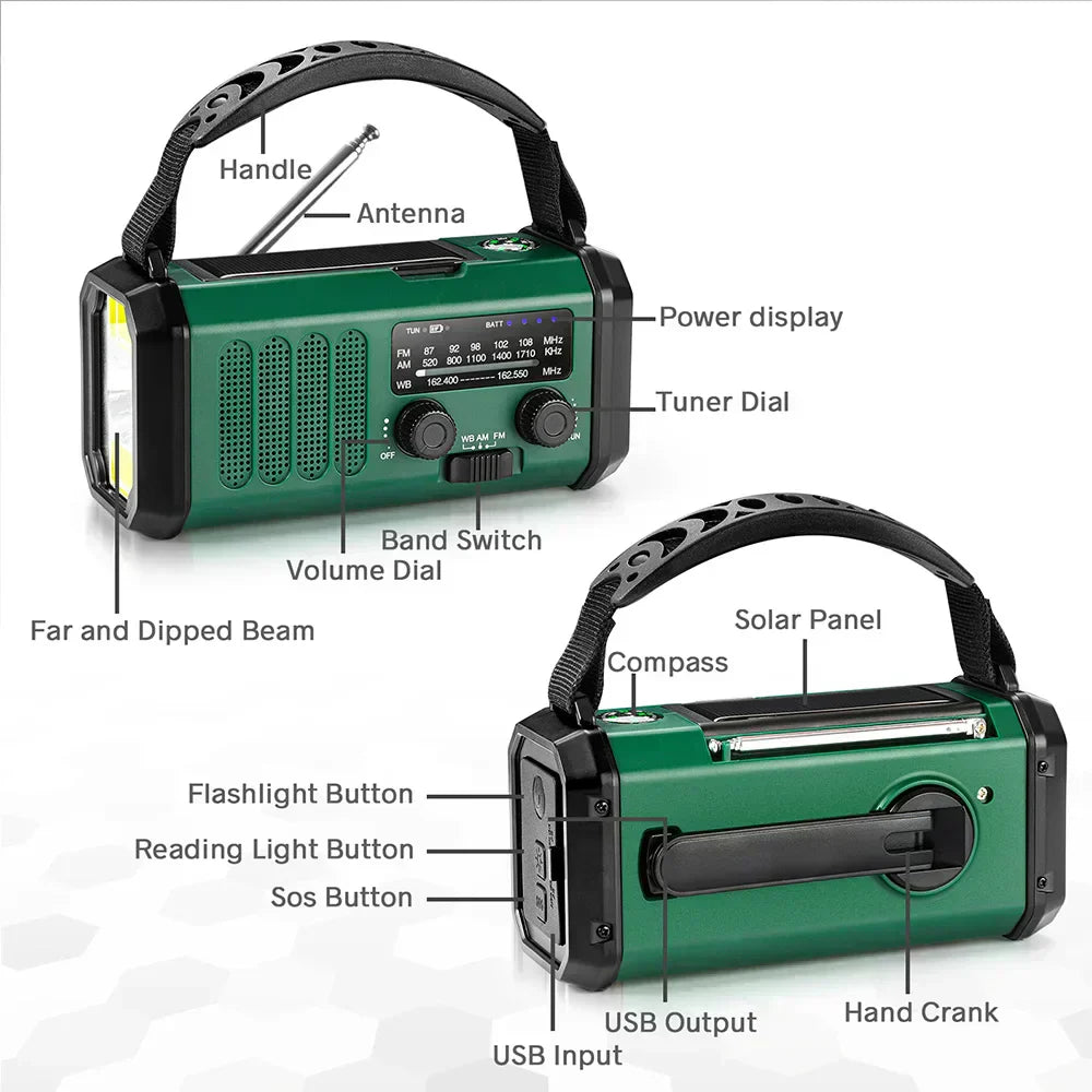 SolioGuard Solar Hand-Crank Emergency Radio NOAA Power Bank | Lersk