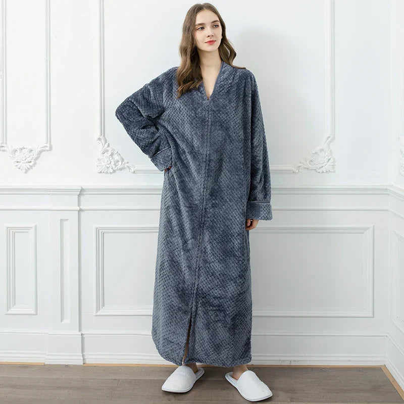 Halat de baie pentru maternitate CozyNest, flanel termic extra-lung | Lersk