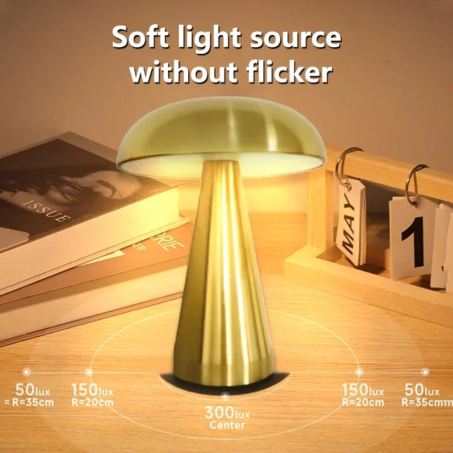 Mushroom LED Desk Lamp Rechargeable With Touch Sensor Home | Lersk