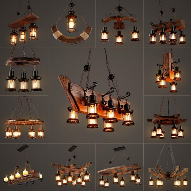 Vintage industriel træ LED loftlampe | Lersk