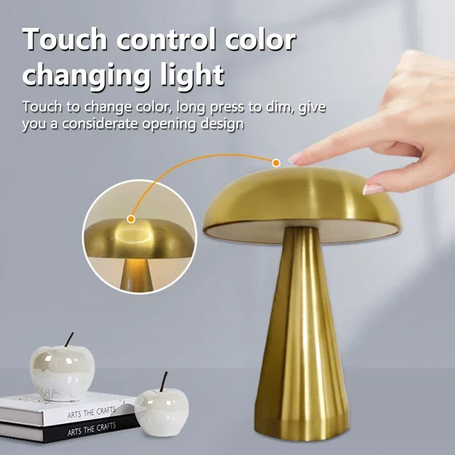Mushroom LED Desk Lamp Rechargeable With Touch Sensor Home | Lersk