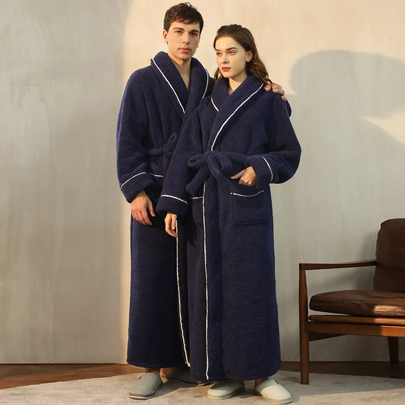 CozyFlannel zimní župan s páskem a klopovým límcem | Lersk