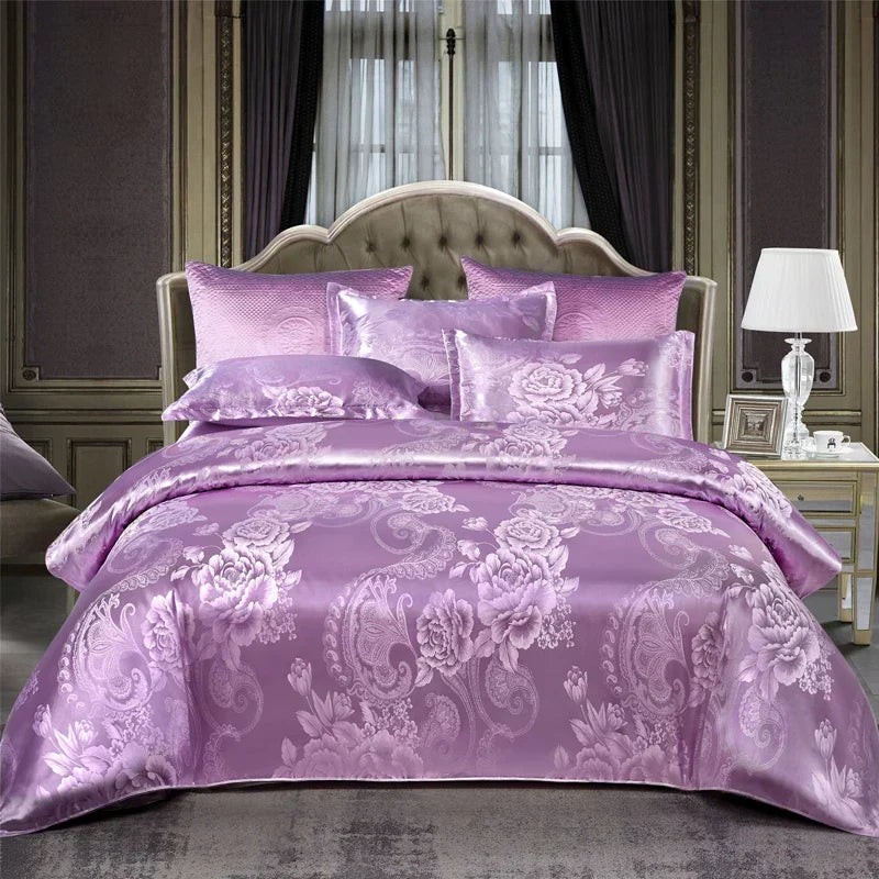 Aurelume Satin Jacquard Duvet Cover Set in Gold and Blue 264 x 229 cm