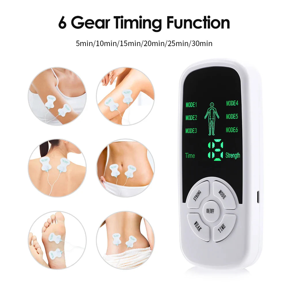 Estimulador Muscular TENS com 6 Modos e 10 Níveis de Intensidade para Massagem Corporal e Relaxamento Muscular | Lersk