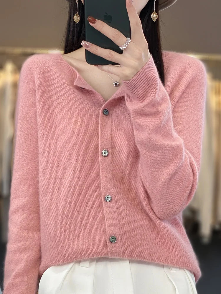 Merino Wool O-Neck Cardigan For Women Soft Knit Top | Lersk