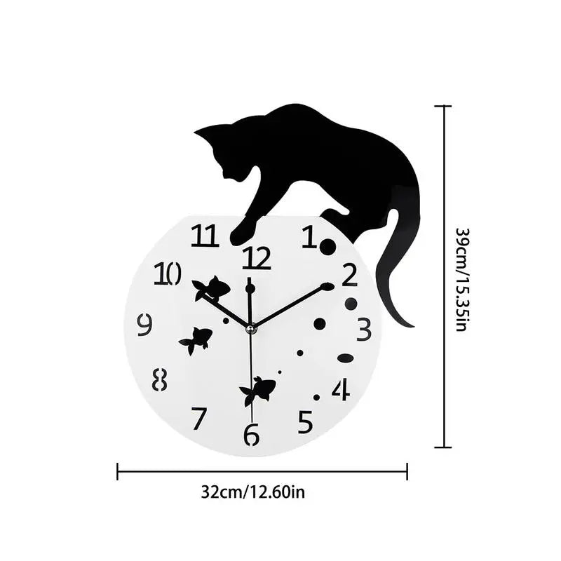 WhiskerGlow Round Wall Clock with Cat Motif for Home Decor | Lersk
