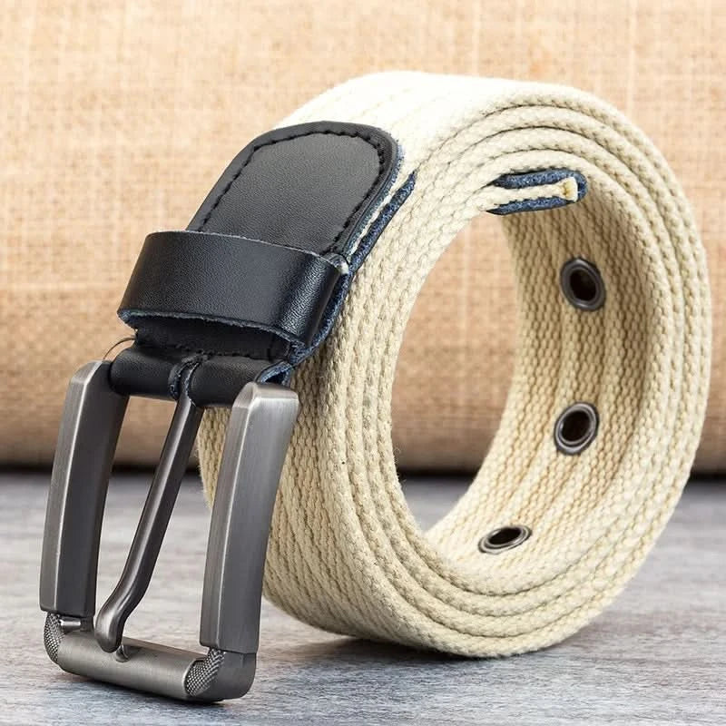 Cinturón de lona para hombre para uso casual diario con banda ajustable a rayas y estilo clásico | Lersk