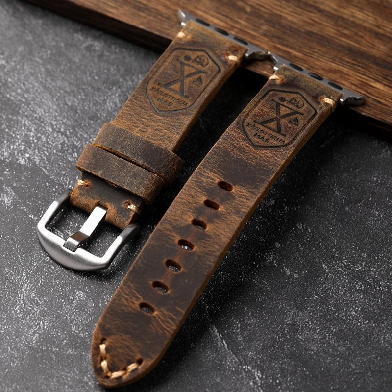 Ruční výroba pravého koženého řemínku z hovězí kůže pro Apple Watch s nadčasovým stylem | Lersk