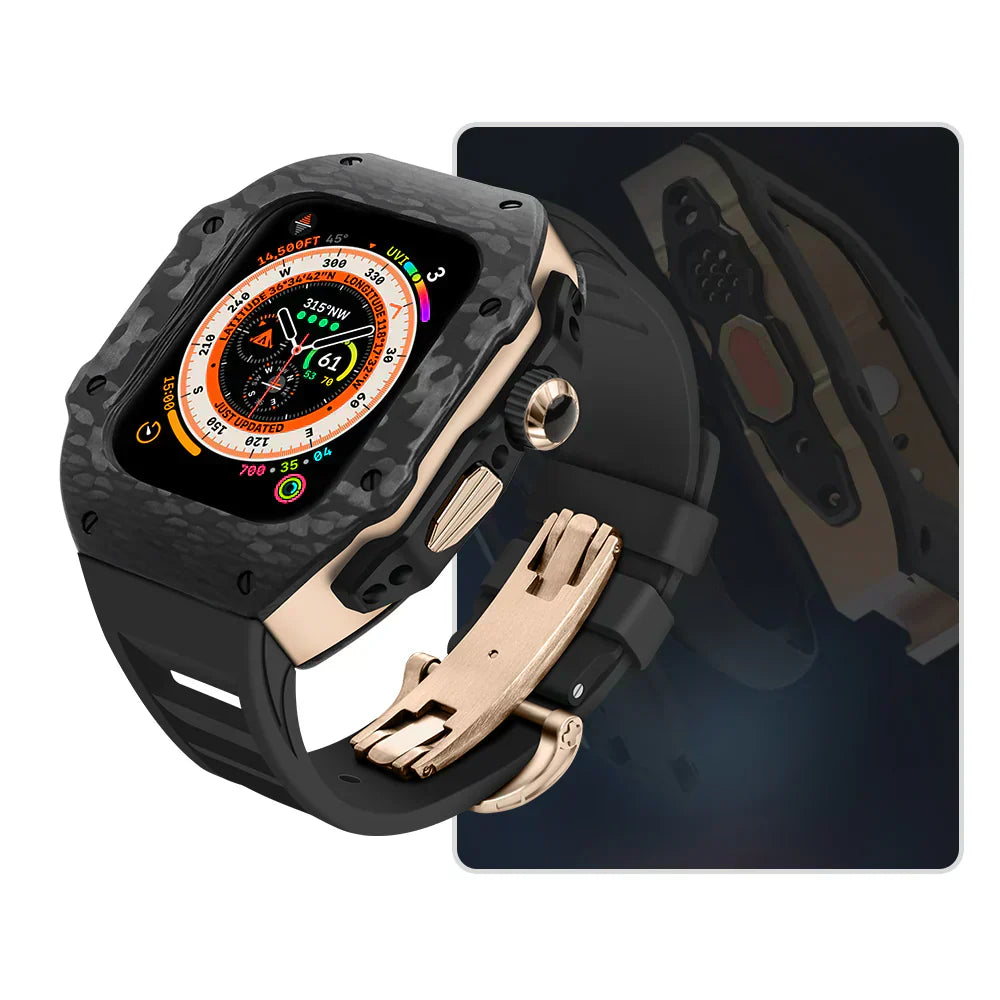 Kit di retrofit Vellaro con cinturino in fluororubber e cassa in fibra di carbonio in acciaio inossidabile 316L per Apple Watch | Lersk