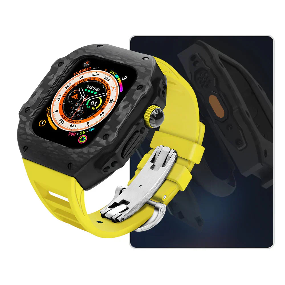 Kit di retrofit Vellaro con cinturino in fluororubber e cassa in fibra di carbonio in acciaio inossidabile 316L per Apple Watch | Lersk