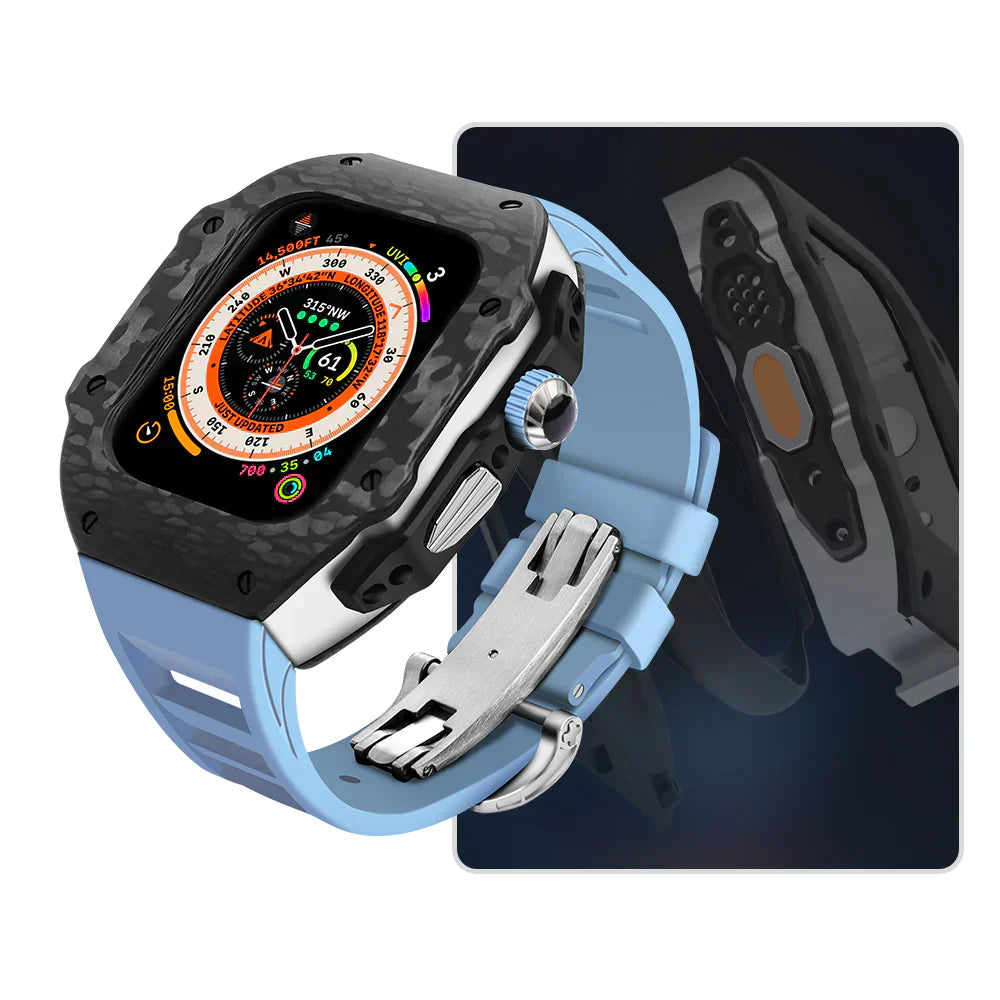 Kit di retrofit Vellaro con cinturino in fluororubber e cassa in fibra di carbonio in acciaio inossidabile 316L per Apple Watch | Lersk