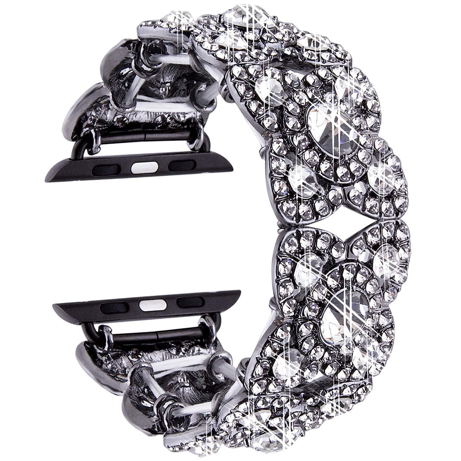 Petaluxe Florales Metall-Diamantarmband für Apple Watch