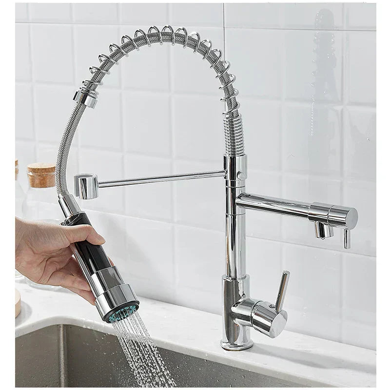 Verrova Dual Spout Kitchen Faucet In Black And Gold Finish | Lersk