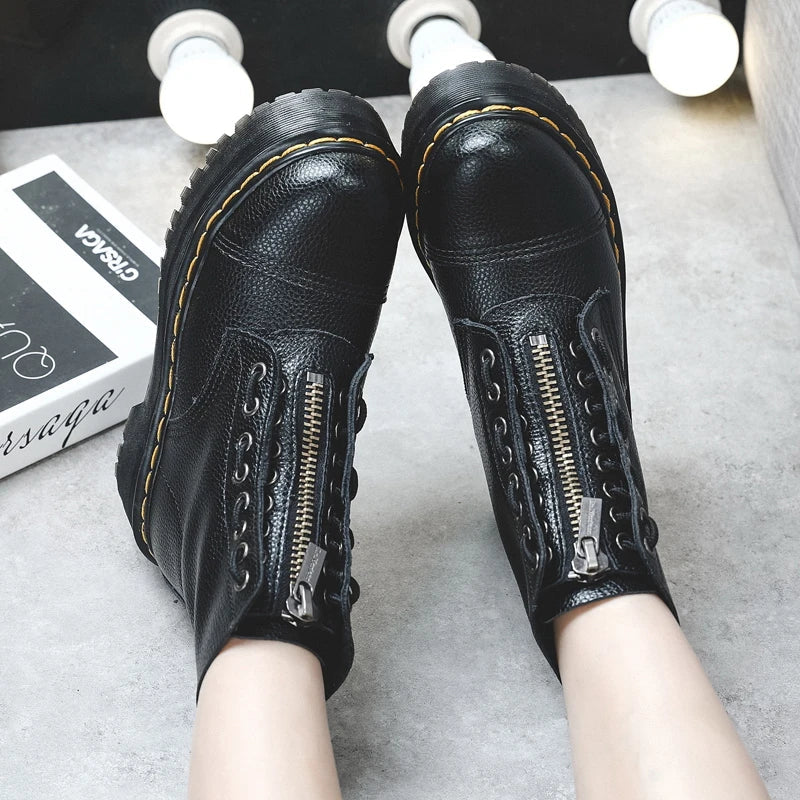 Vexora Genuine Leather Platform Boots With Front Zip For Bold Streetwear | Lersk