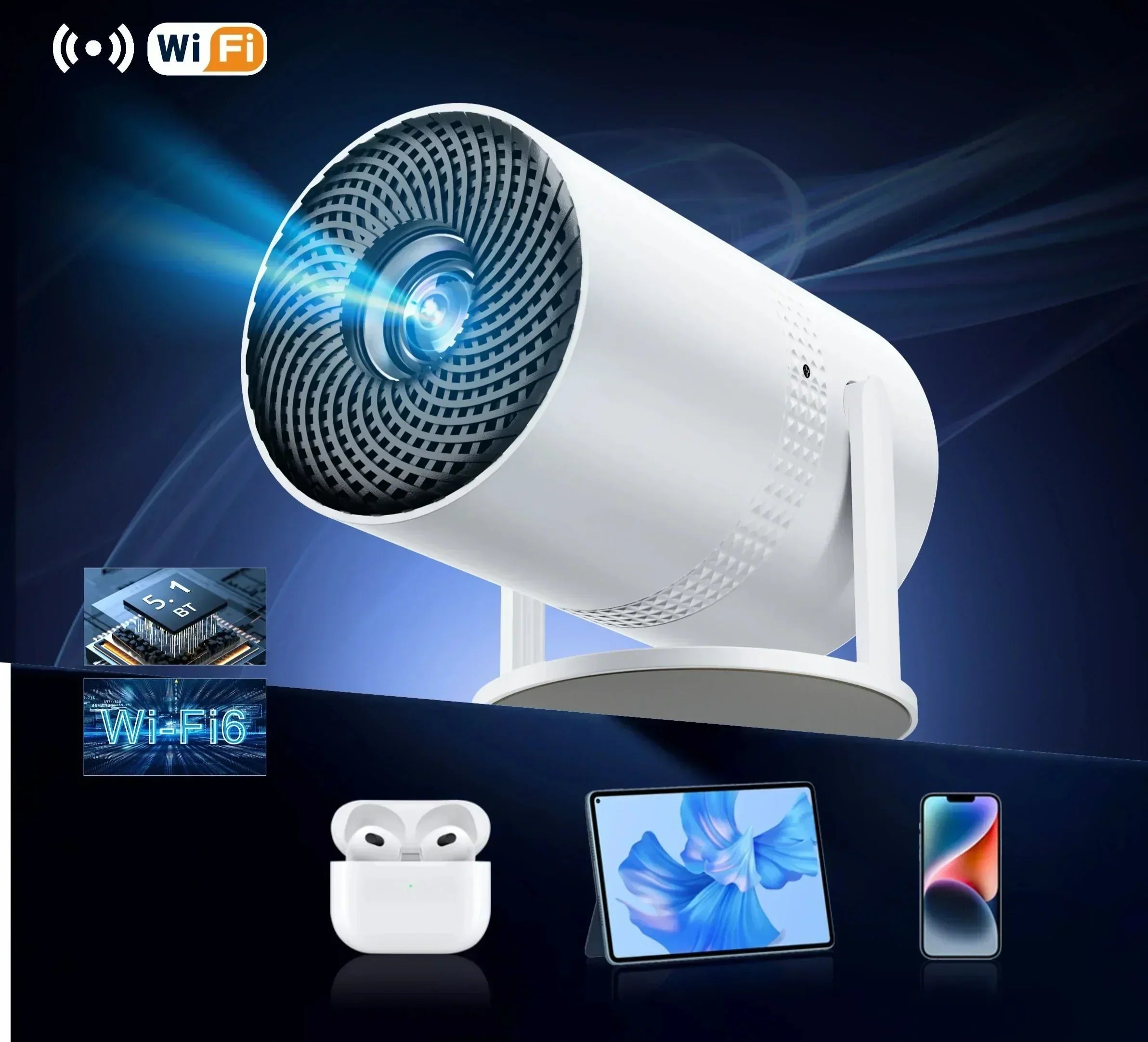 Clevora P300 Mini Portable Projector | 4K/8K Video Decoding, 720p HD, Android 11, Wi-Fi, Bluetooth 5.1 | Lersk