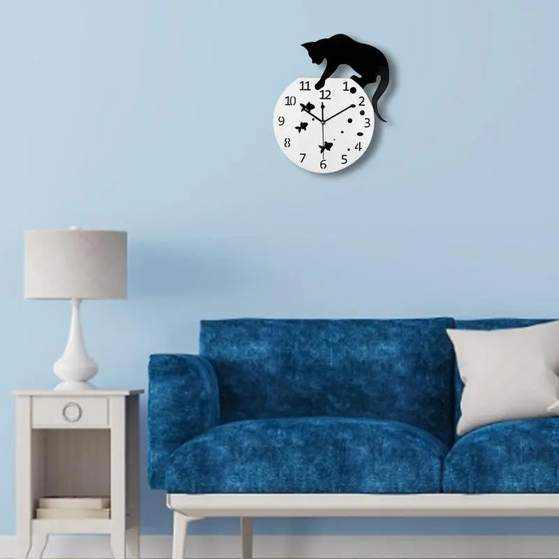 WhiskerGlow Round Wall Clock with Cat Motif for Home Decor | Lersk