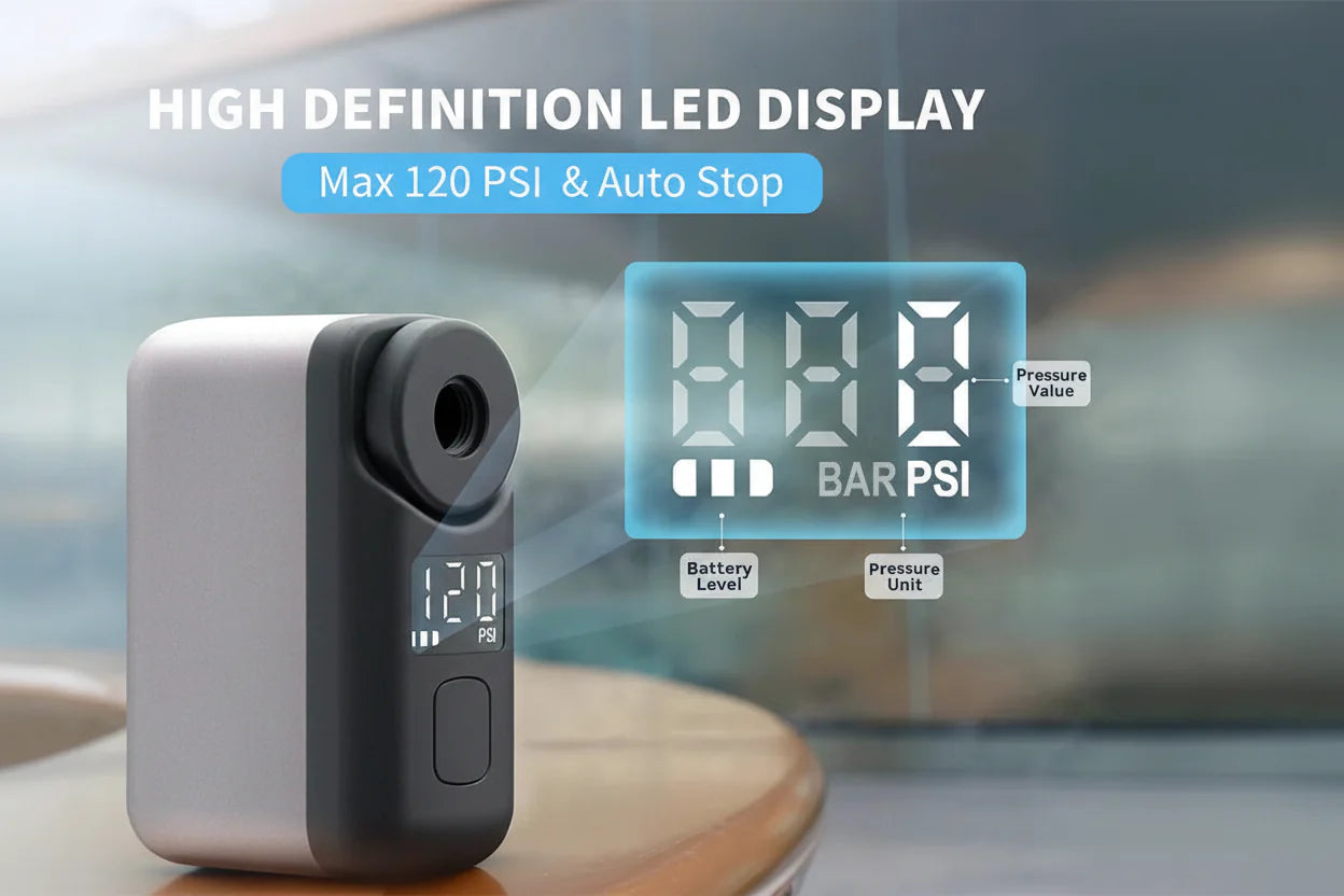 Mini Portable Electric Bike Pump with Digital Screen 120PSI and Fast Charging for Road Tires | Lersk
