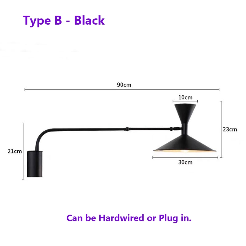 Lampada da parete NovaSwing con braccio oscillante e spina per decorazione camera da letto | Lersk