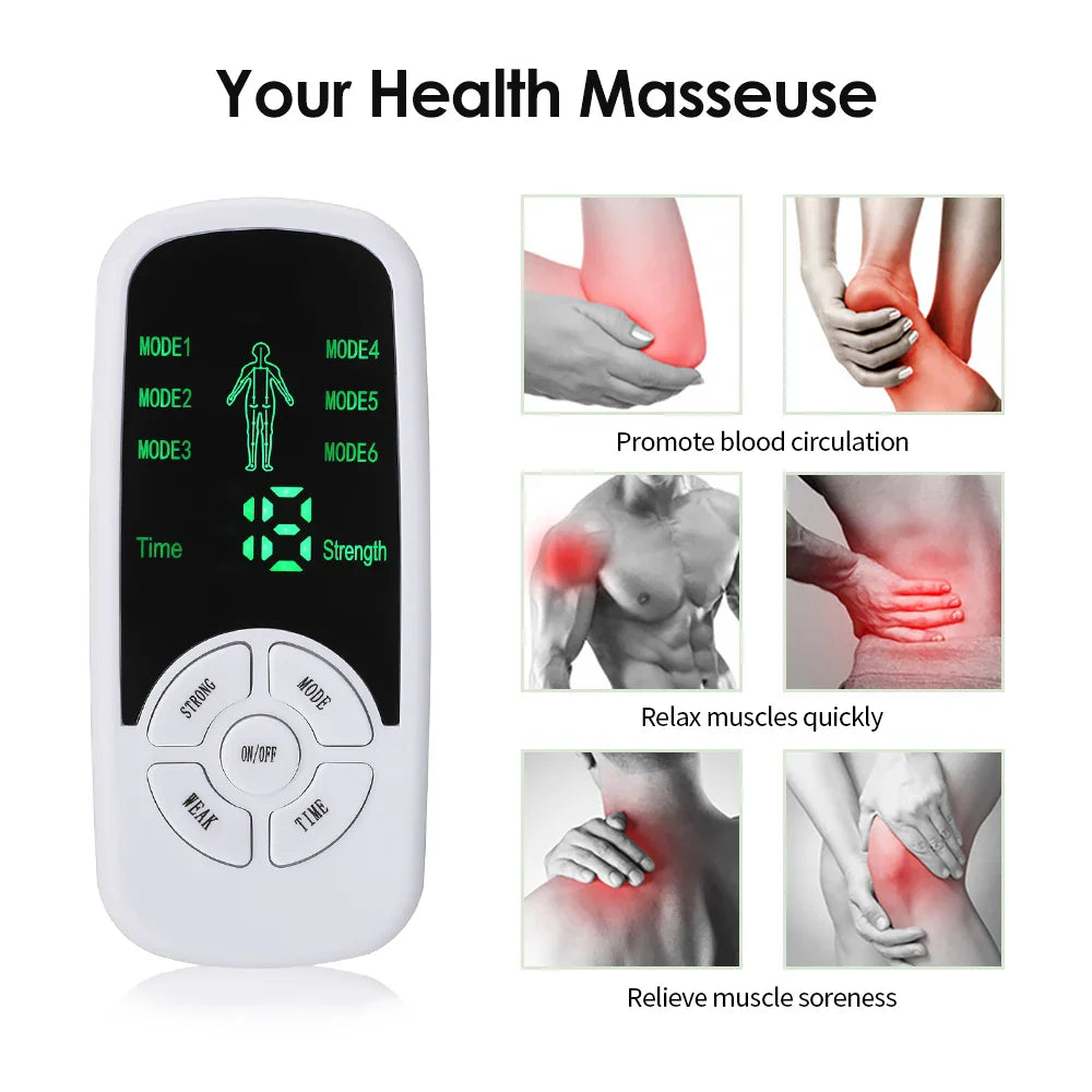 Estimulador Muscular TENS com 6 Modos e 10 Níveis de Intensidade para Massagem Corporal e Relaxamento Muscular | Lersk