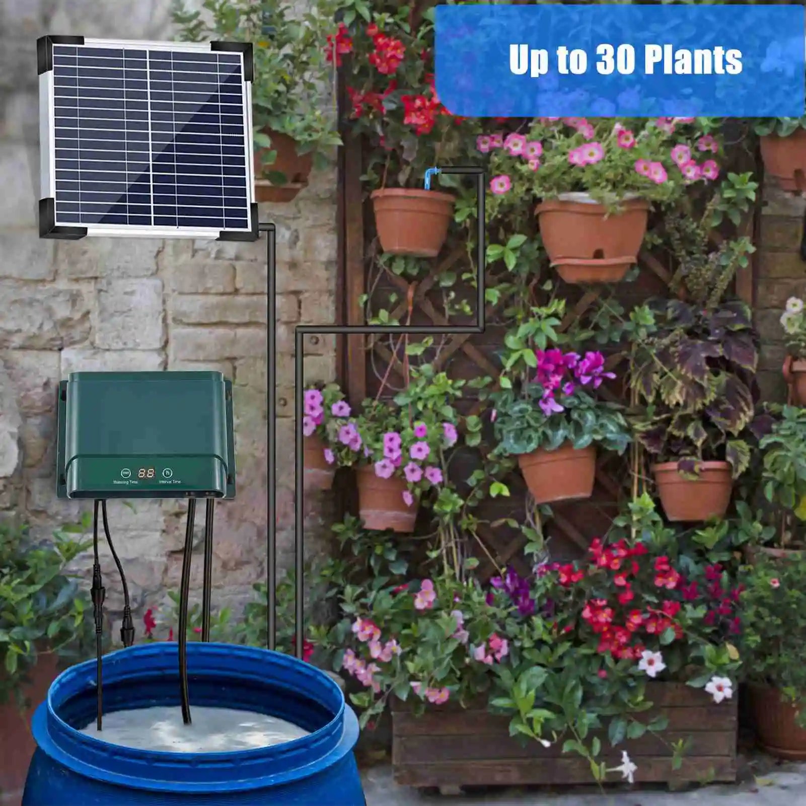 AquaFlow Solar Drip Irrigation System Kit For Automatic Watering With 30 Modes And 7 Timers | Lersk