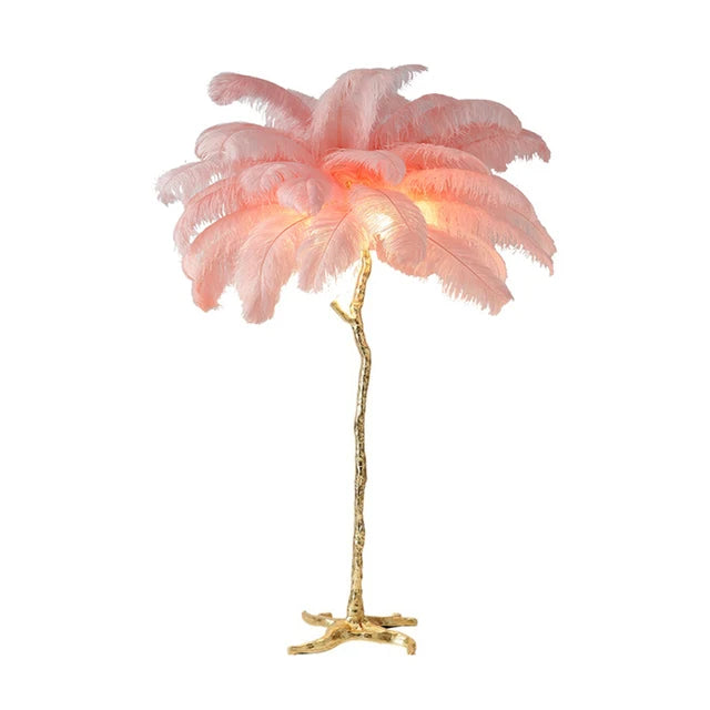 Aurelle Ostrich Feather Floor Lamp in Brass Copper Finish | Lersk