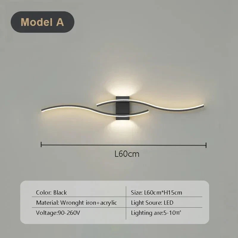 מנורת קיר LED מעוקלת NovaArc עם שלט רחוק שחור וזהב | Lersk