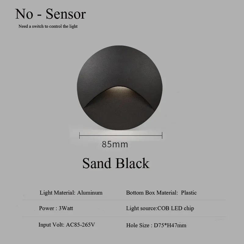 Moderní vodotěsná LED vestavná nástěnná lampa IP65 pro venkovní osvětlení, 3W zabudované světlo na schody, schodiště a balkon | Lersk