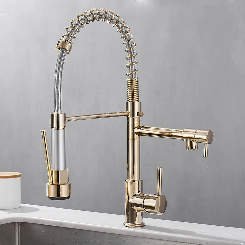 Verrova Dual Spout Kitchen Faucet In Black And Gold Finish | Lersk