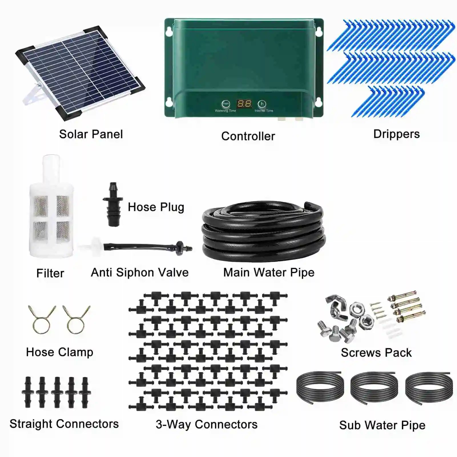 AquaFlow Solar Drip Irrigation System Kit For Automatic Watering With 30 Modes And 7 Timers | Lersk