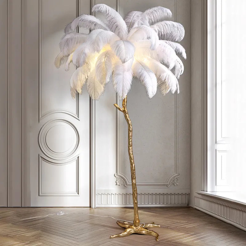 Aurelle Ostrich Feather Floor Lamp in Brass Copper Finish | Lersk
