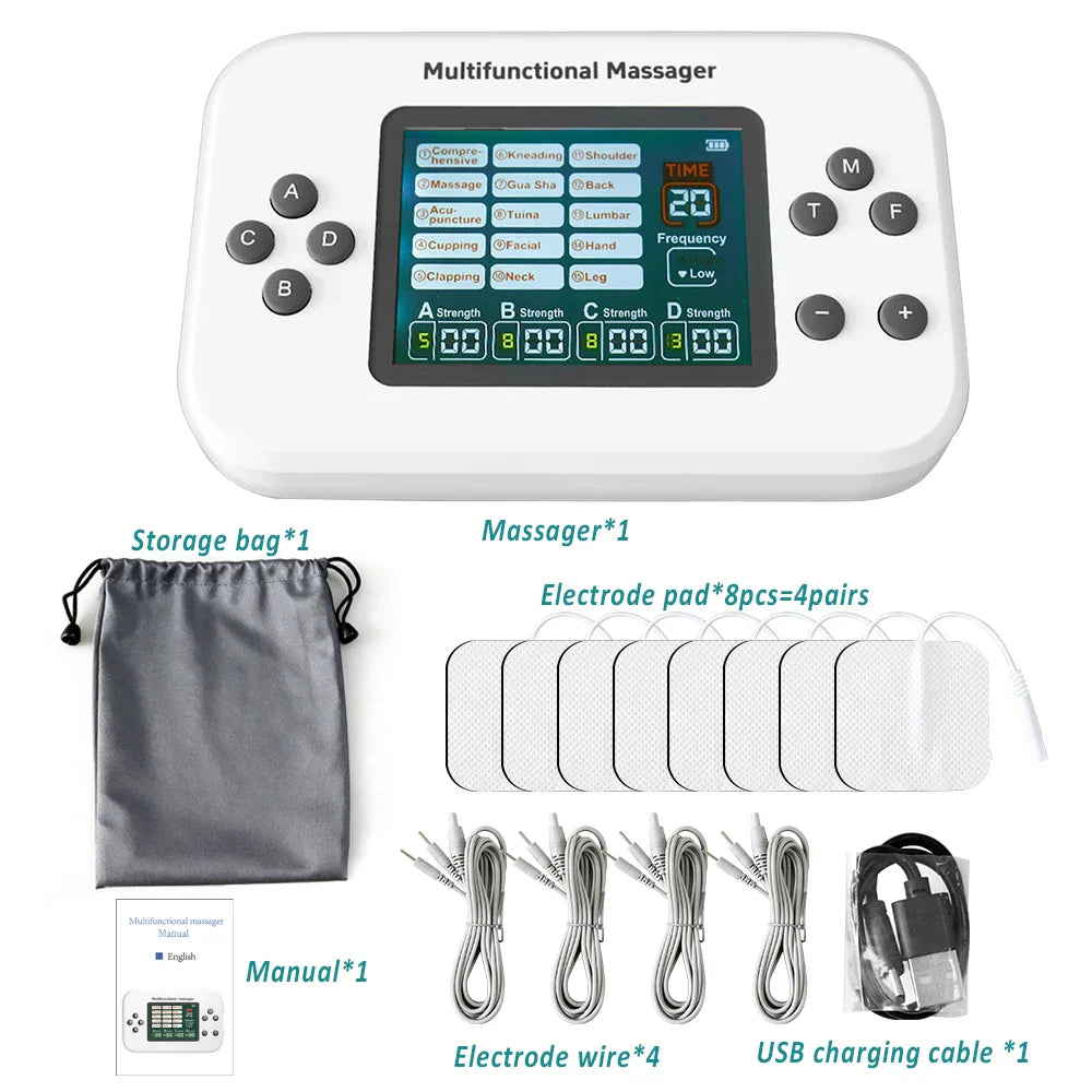 Stimulateur musculaire rechargeable TENS et EMS 4 canaux avec 15 modes et 30 niveaux d'intensité | Lersk