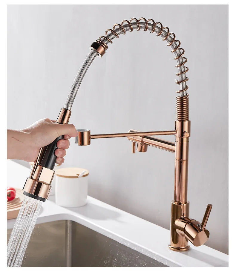 Verrova Dual Spout Kitchen Faucet In Black And Gold Finish | Lersk