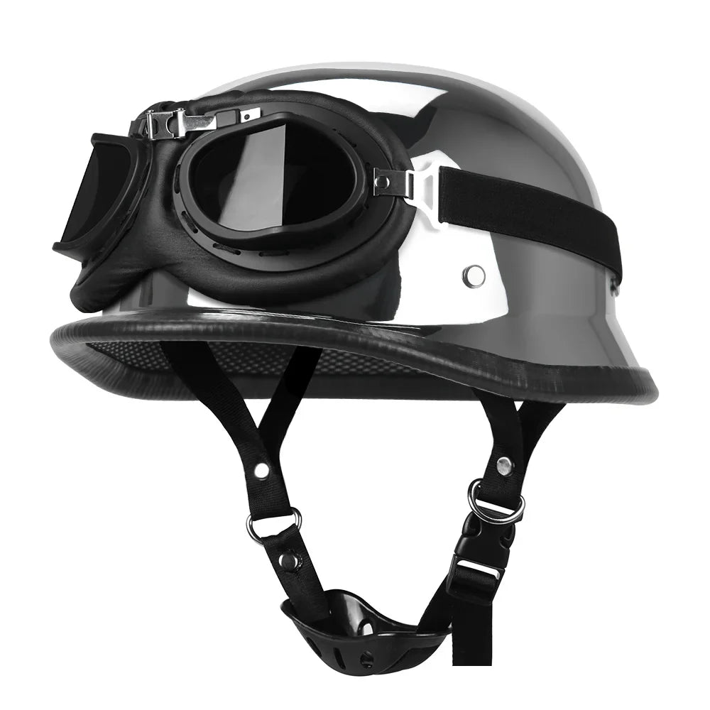 Vintage German-Style Half Motorcycle Helmet with ABS Shell – DOT and ECE Certified | Lersk
